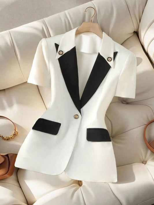 Women's White Black Contrast Blazer