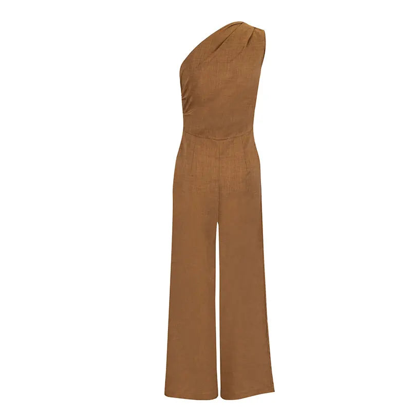 Slim Skew Collar Solid Rompers