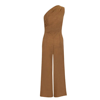 Slim Skew Collar Solid Rompers