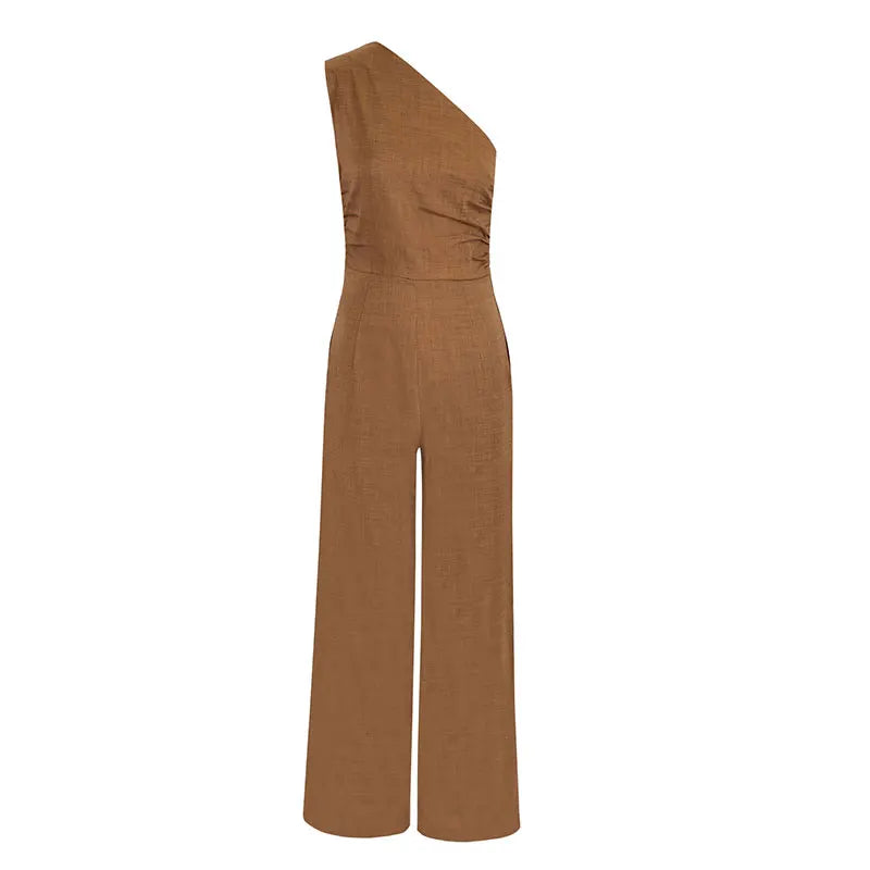 Slim Skew Collar Solid Rompers