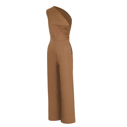 Slim Skew Collar Solid Rompers